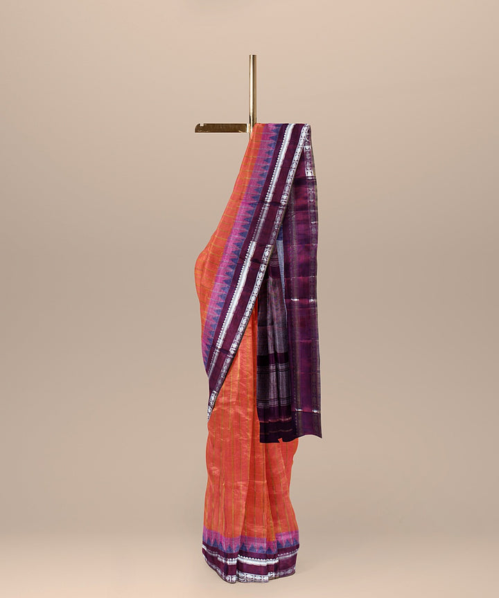 Peach purple handloom gadwal silk saree