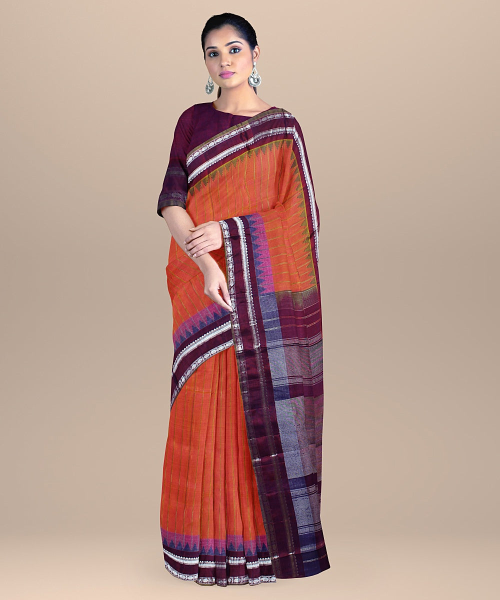 Peach purple handloom gadwal silk saree