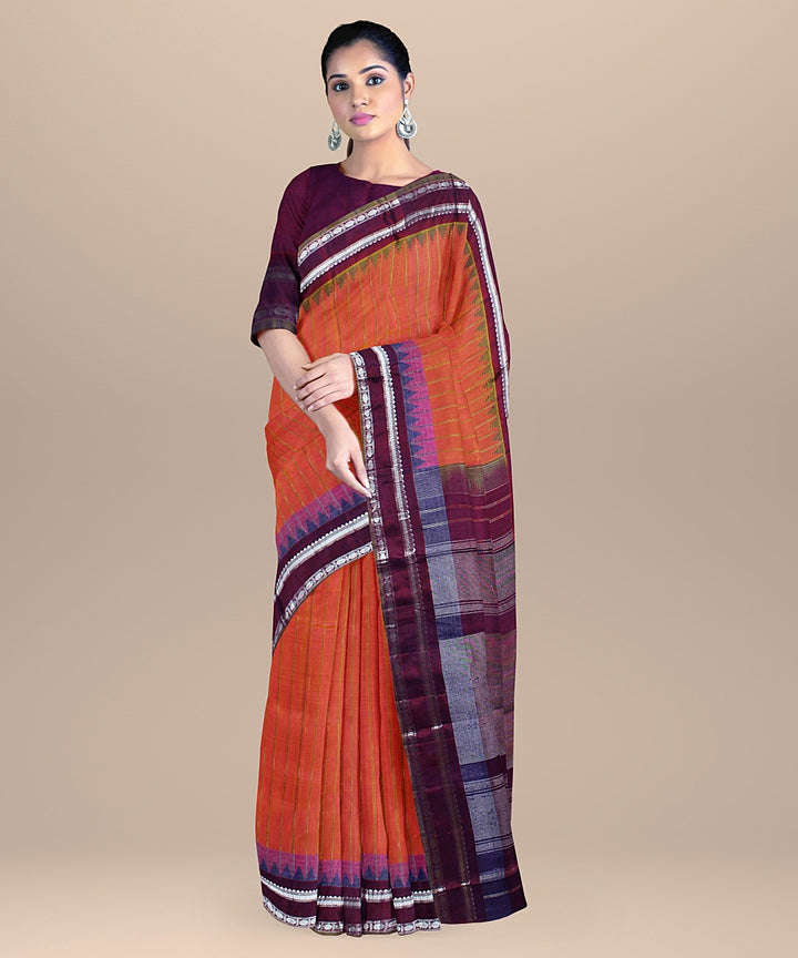 Peach purple handloom gadwal silk saree