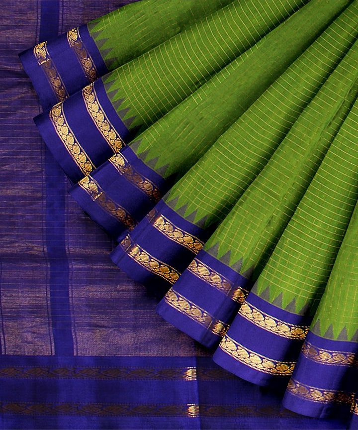 Dark green violet handwoven gadwal silk saree