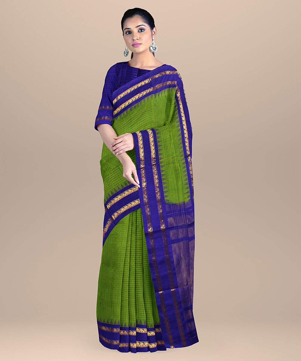 Dark green violet handwoven gadwal silk saree