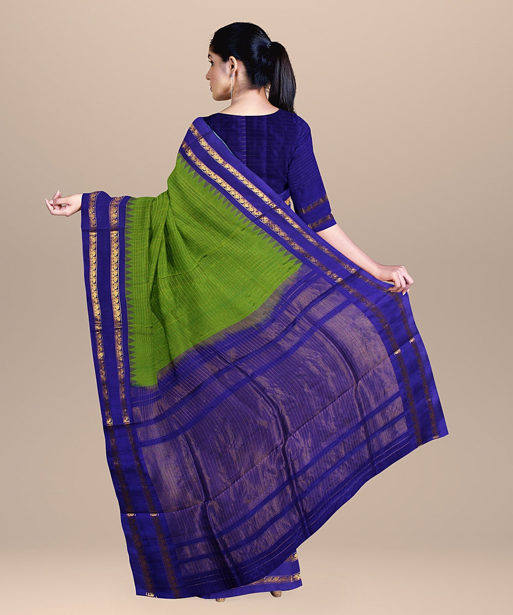 Dark green violet handwoven gadwal silk saree