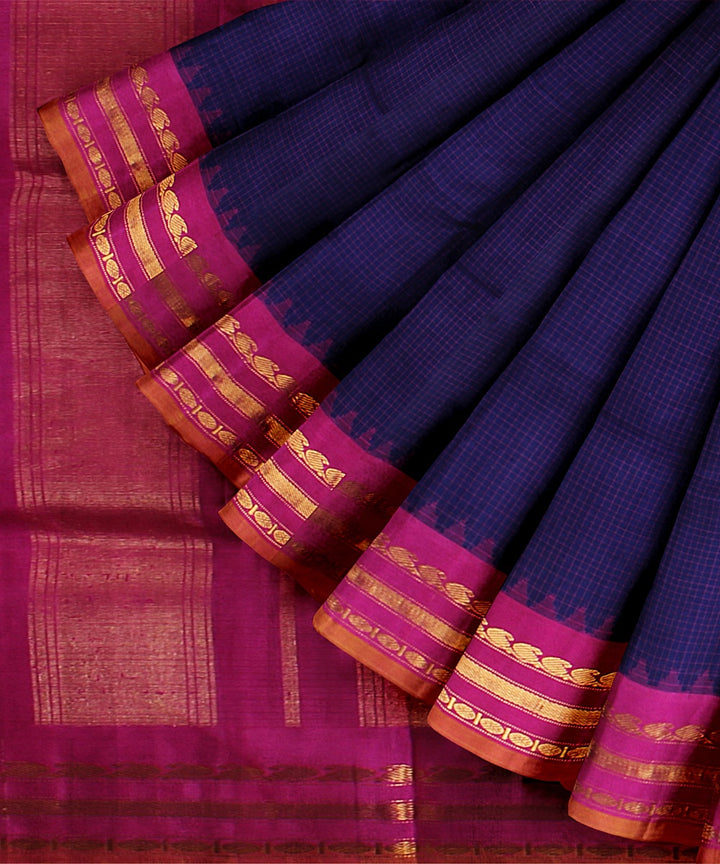 Navy blue pink handloom gadwal silk saree