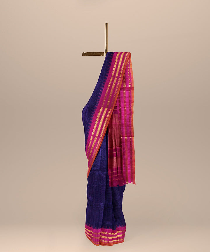 Navy blue pink handloom gadwal silk saree