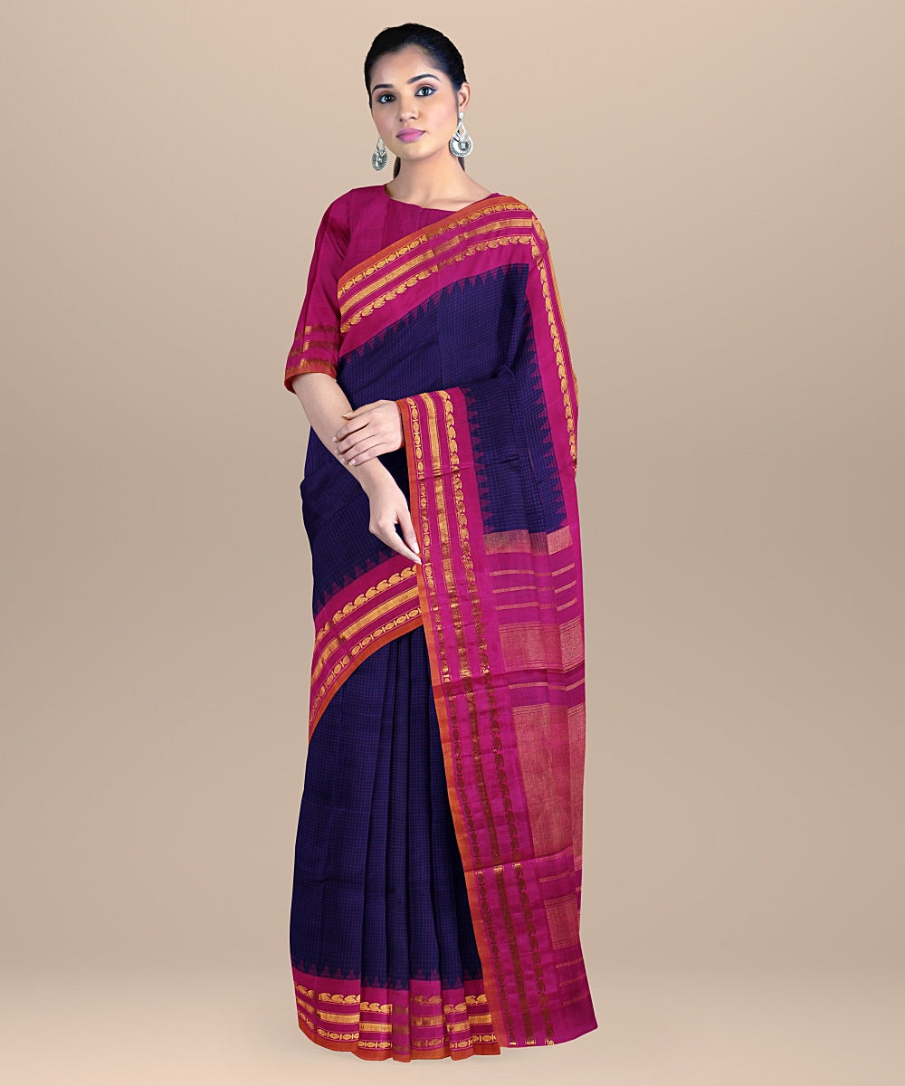 Navy blue pink handloom gadwal silk saree