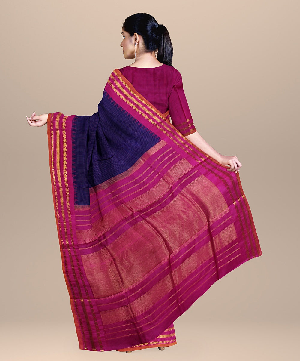 Navy blue pink handloom gadwal silk saree