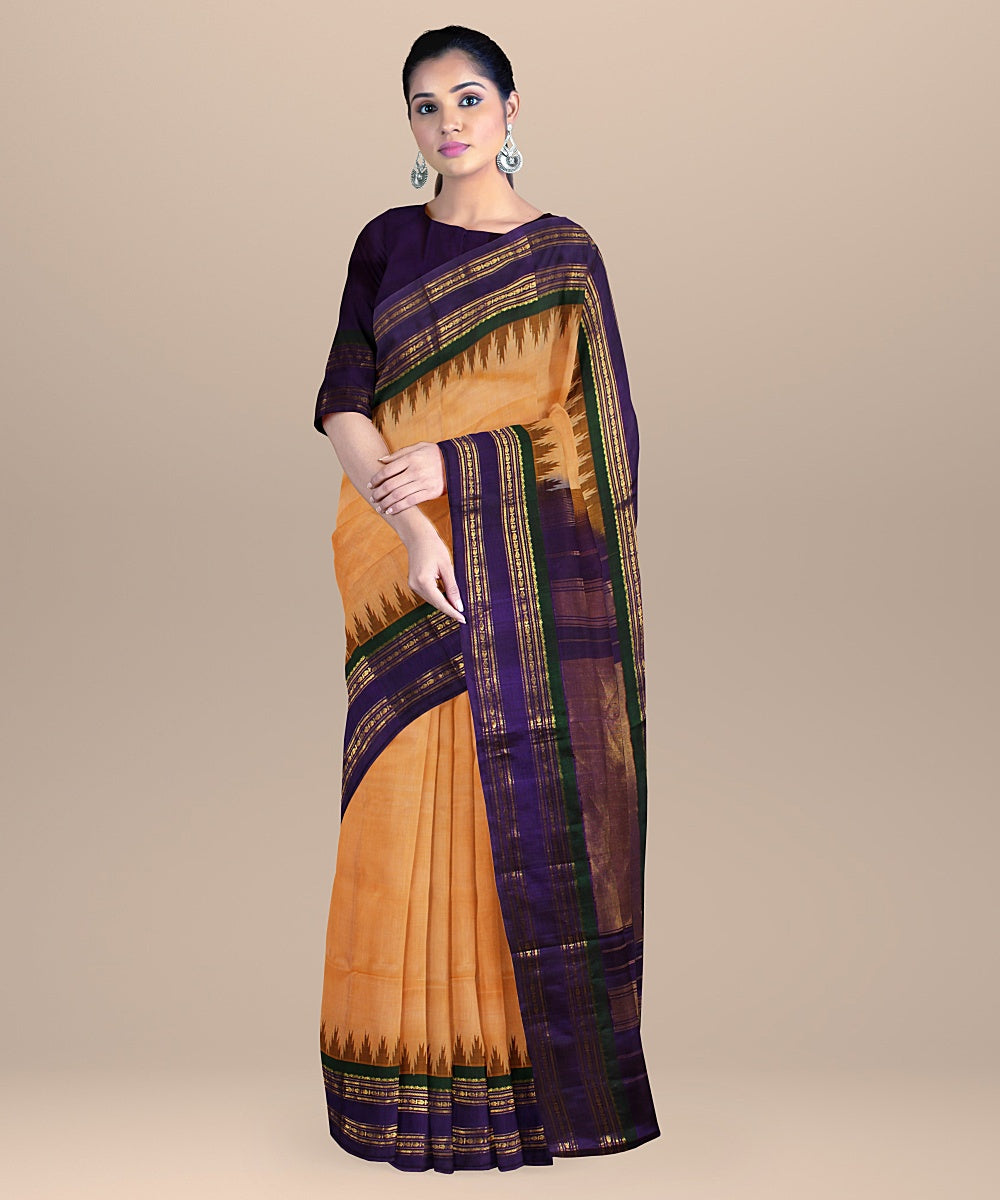 Peach purple handwoven gadwal silk saree