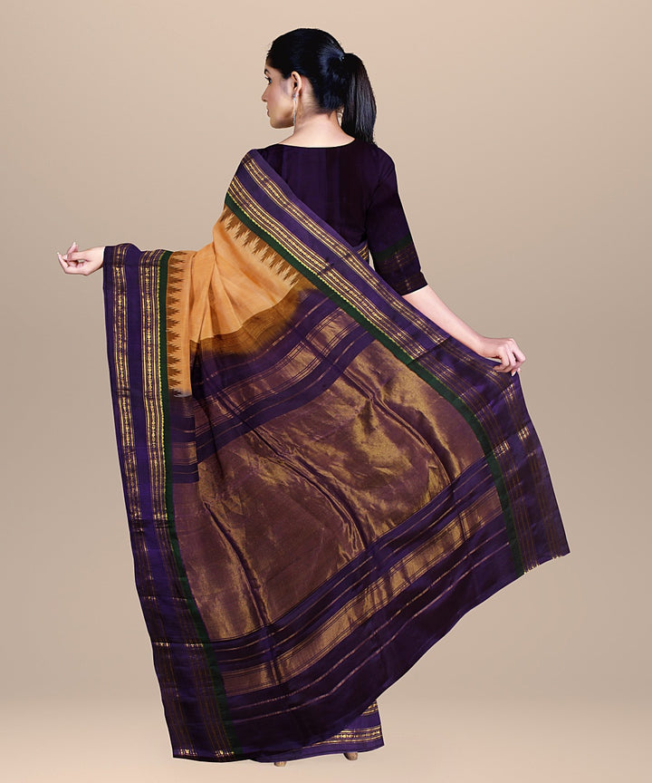 Peach purple handwoven gadwal silk saree