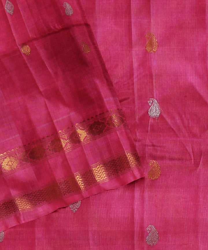 Navy blue pink handwoven gadwal silk saree