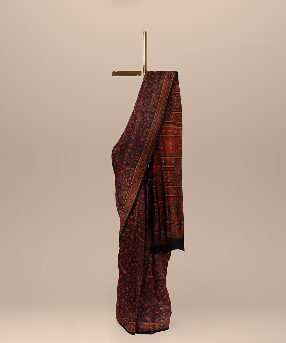 Multicolor handwoven ajrakh gajji silk saree