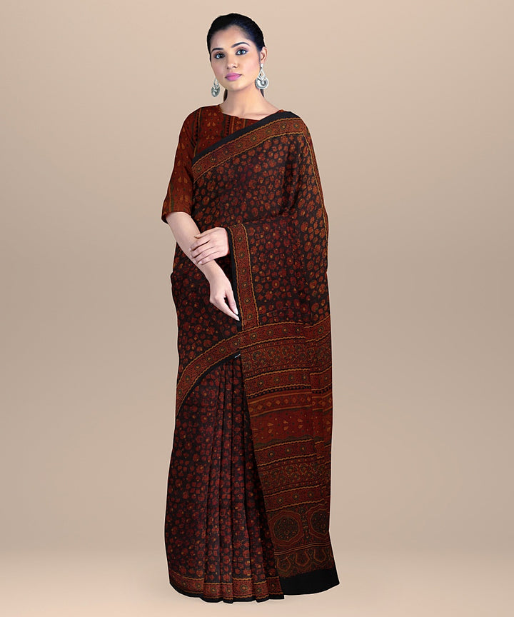 Multicolor handwoven ajrakh gajji silk saree