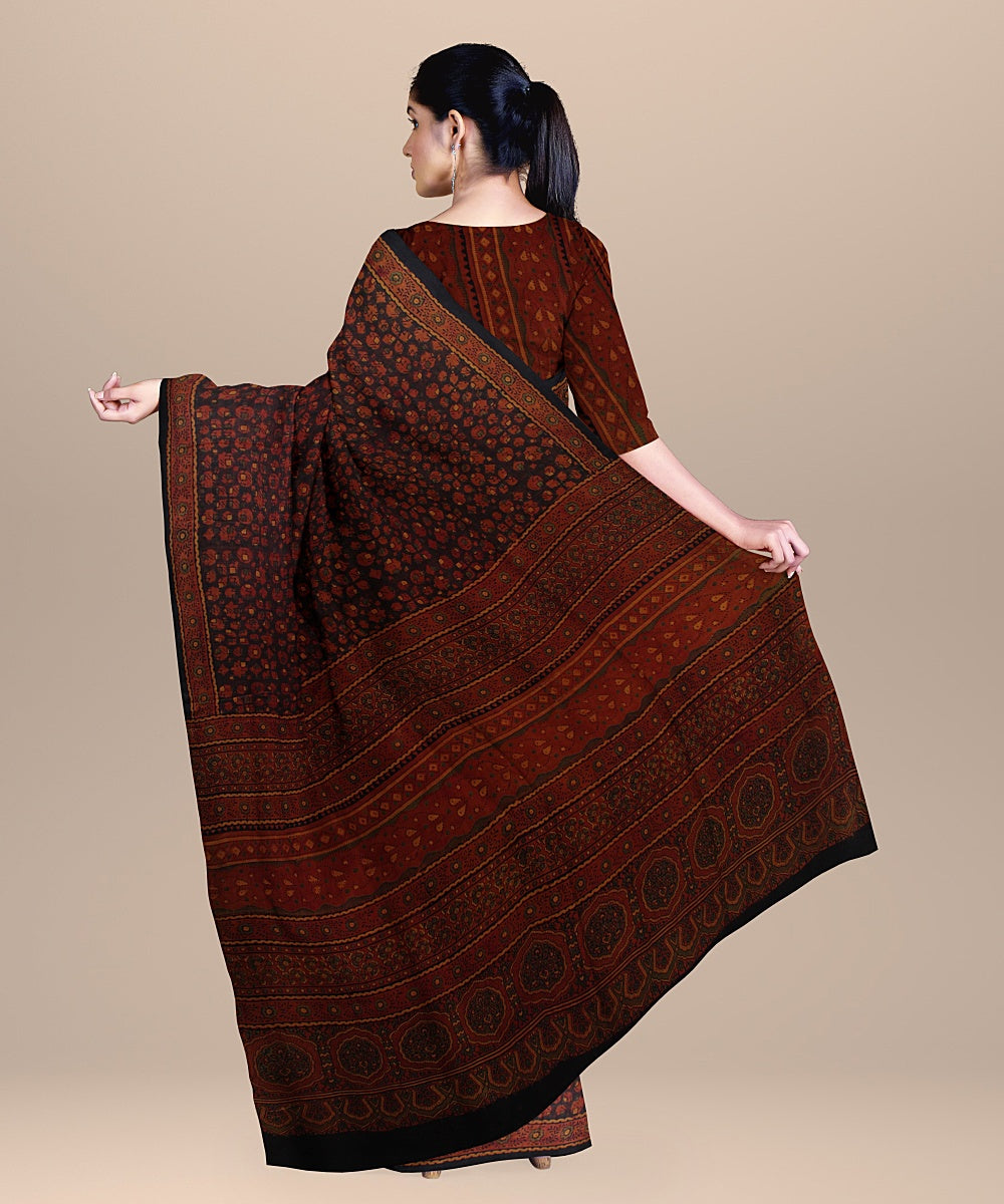 Multicolor handwoven ajrakh gajji silk saree