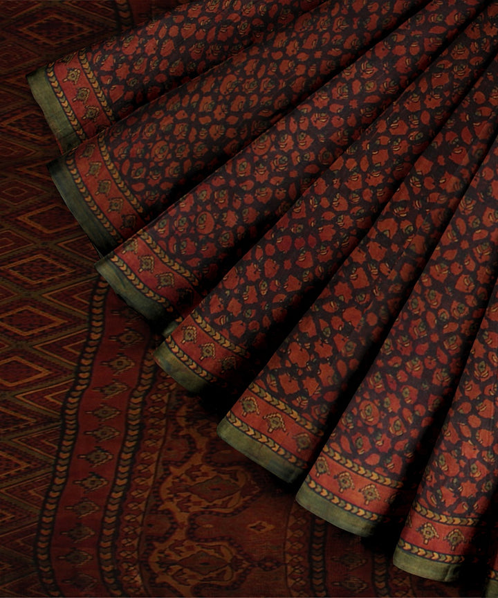 Brown handwoven ajrakh gajji silk saree