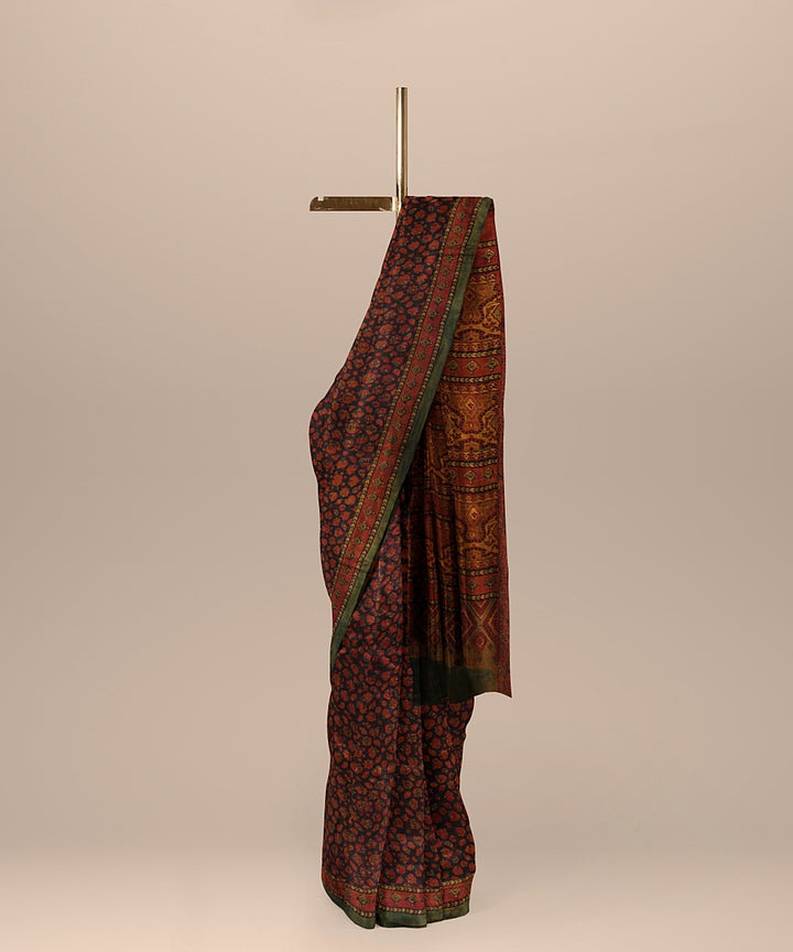 Brown handwoven ajrakh gajji silk saree