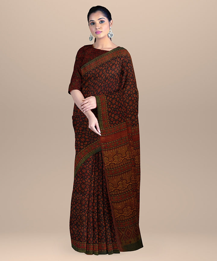 Brown handwoven ajrakh gajji silk saree