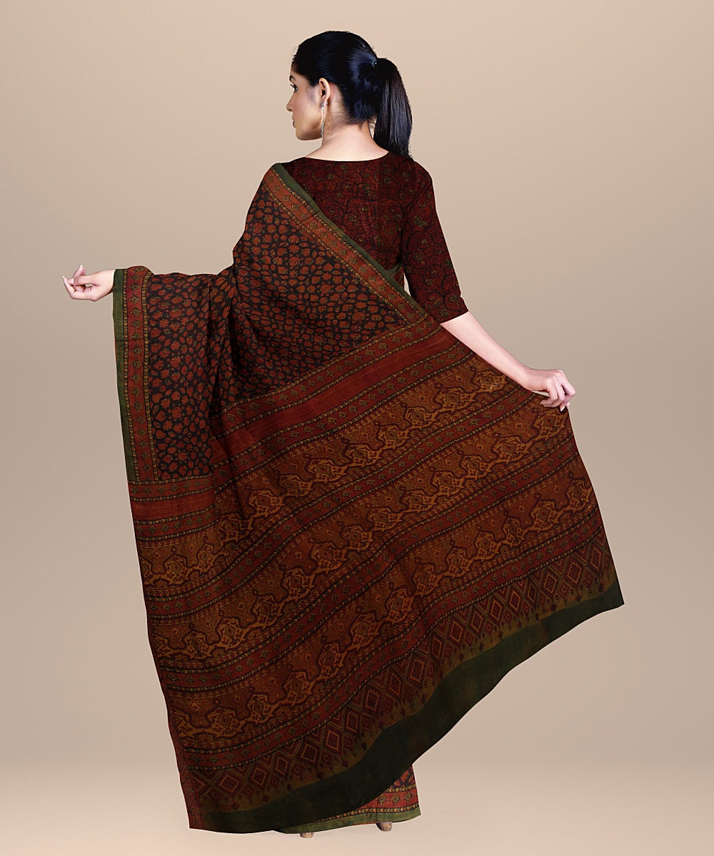 Brown handwoven ajrakh gajji silk saree