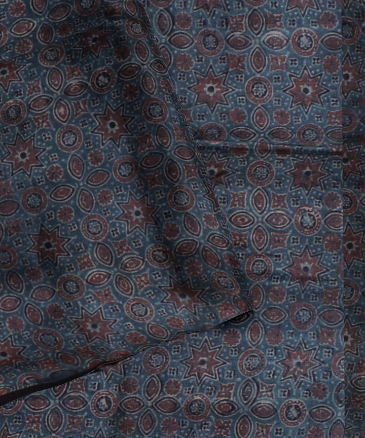 Multicolor handprinted ajrakh tussar silk saree