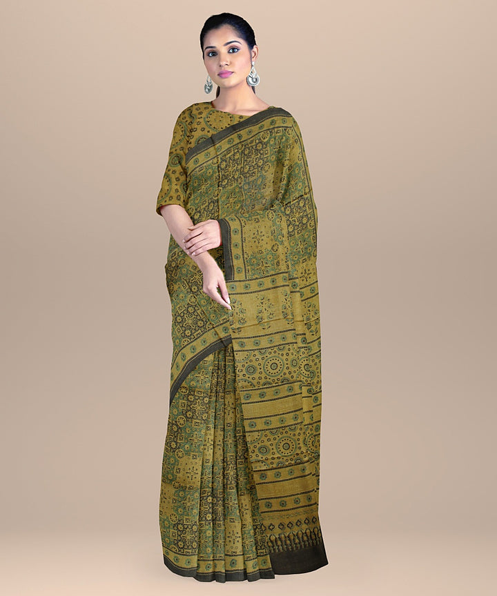 Multicolor handwoven ajrakh tussar silk saree