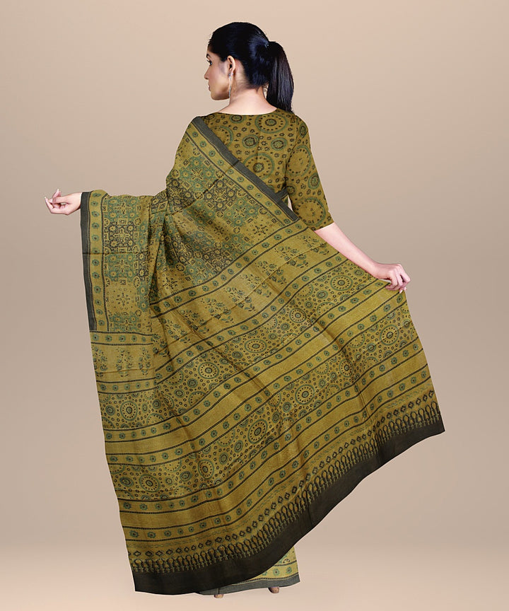 Multicolor handwoven ajrakh tussar silk saree