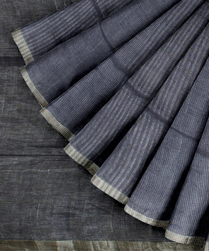 Grey handwoven linen saree