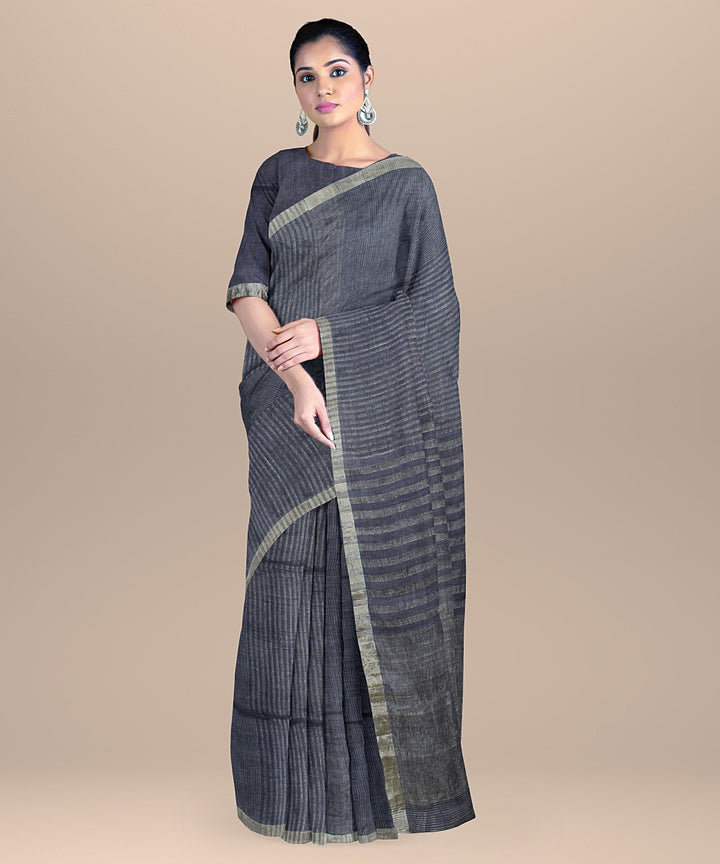 Grey handwoven linen saree