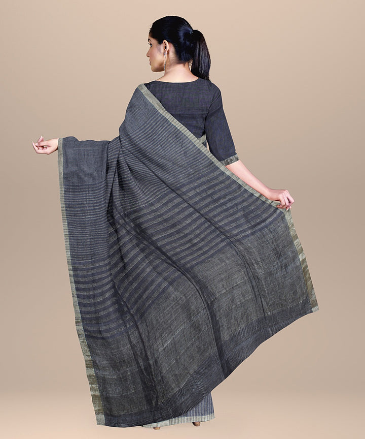 Grey handwoven linen saree