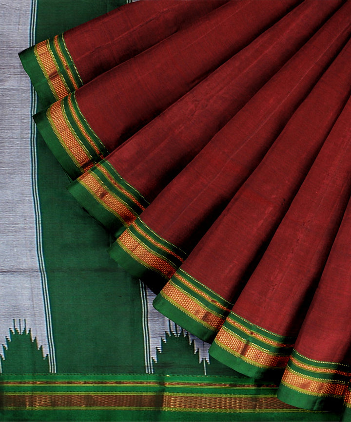 Red green handwoven ilkal silk saree