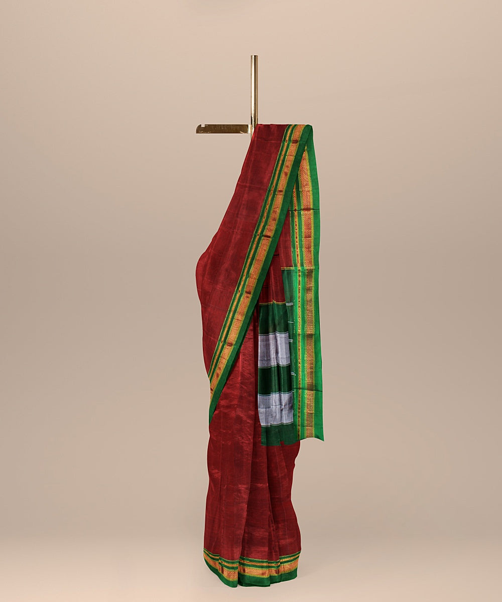 Red green handwoven ilkal silk saree