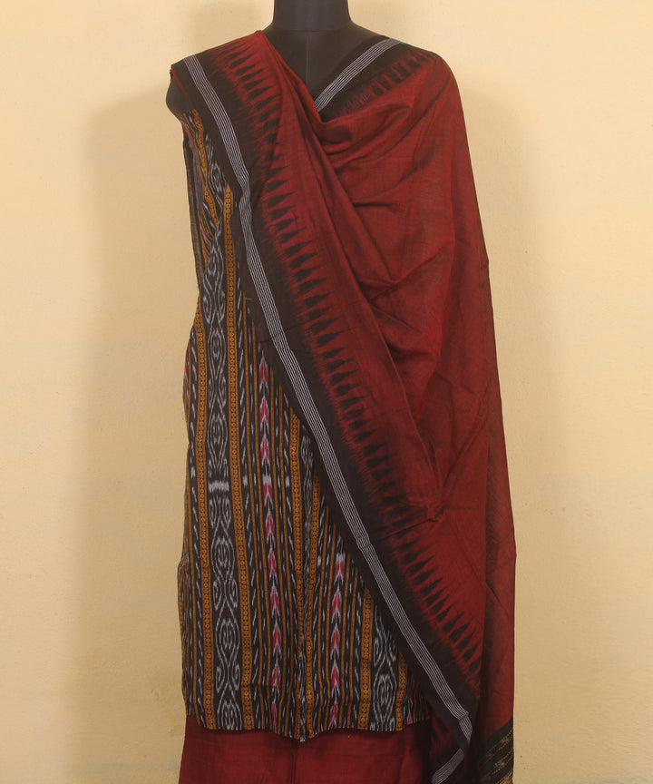 Black maroon handwoven cotton sambalpuri dress material