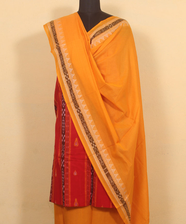 Red yellow handloom cotton sambalpuri dress material