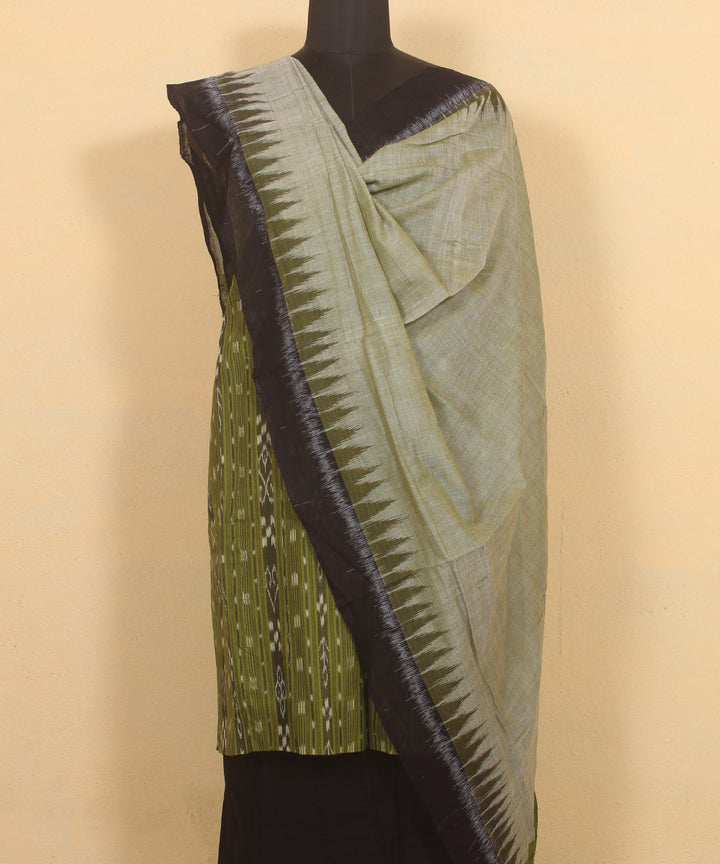 Olive green black handwoven cotton sambalpuri dress material