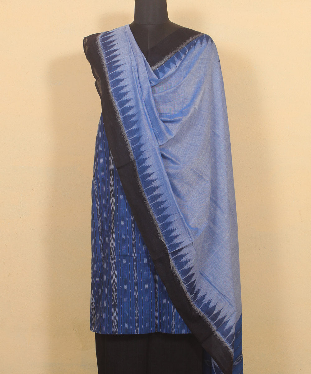 Cyan blue black handwoven cotton sambalpuri dress material