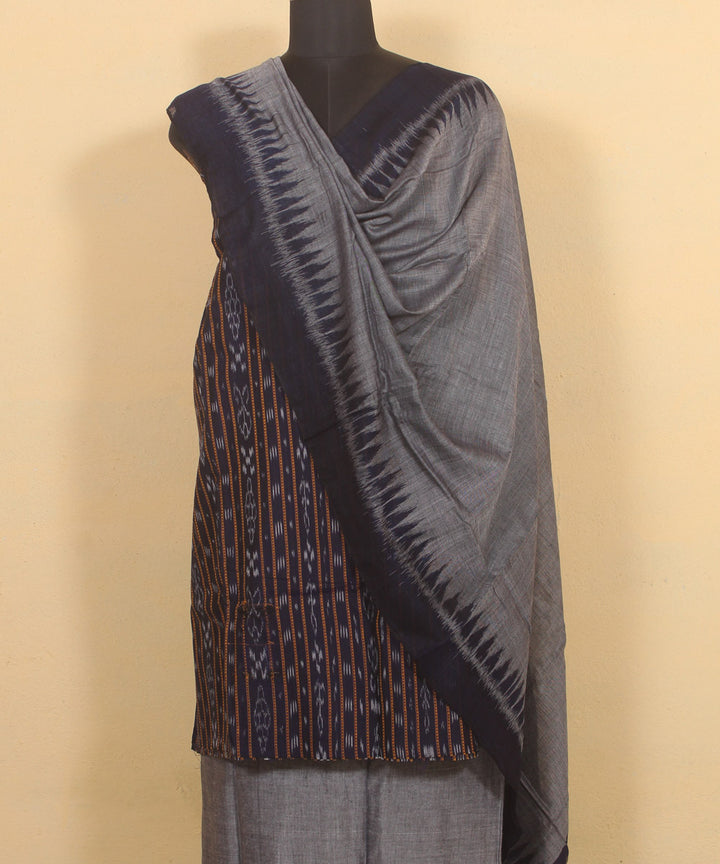 Navy blue grey handwoven cotton sambalpuri dress material