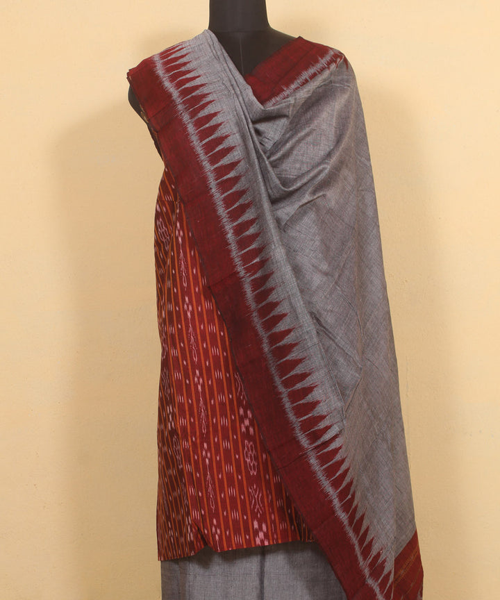 Maroon grey handloom cotton sambalpuri dress material