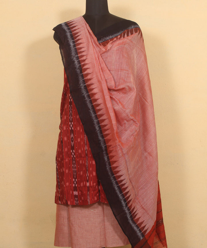 Red light pink cotton handwoven sambalpuri dress material