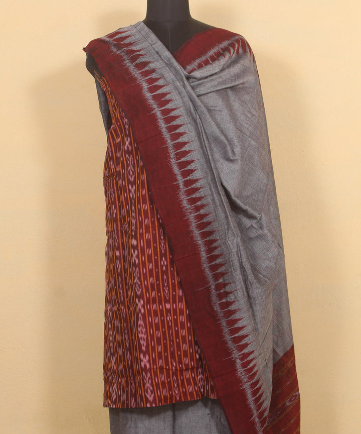 Maroon grey handwoven cotton sambalpuri dress material