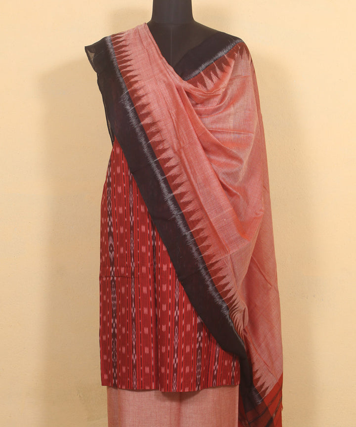 Red light pink handwoven cotton sambalpuri dress material