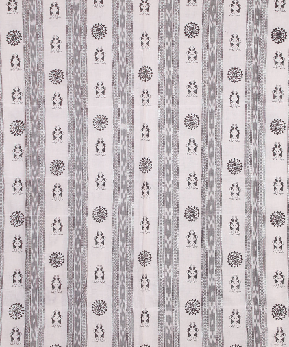 Offwhite black cotton handwoven sambalpuri dress material