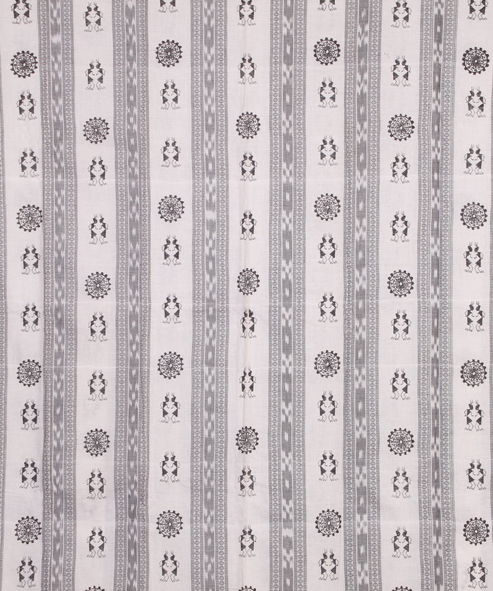Offwhite black cotton handwoven sambalpuri dress material