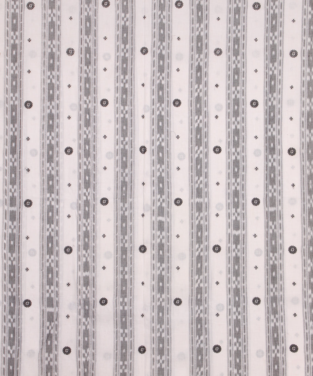 Off white black handwoven cotton sambalpuri dress material