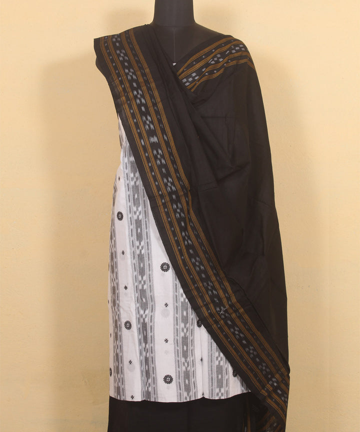 Off white black handwoven cotton sambalpuri dress material