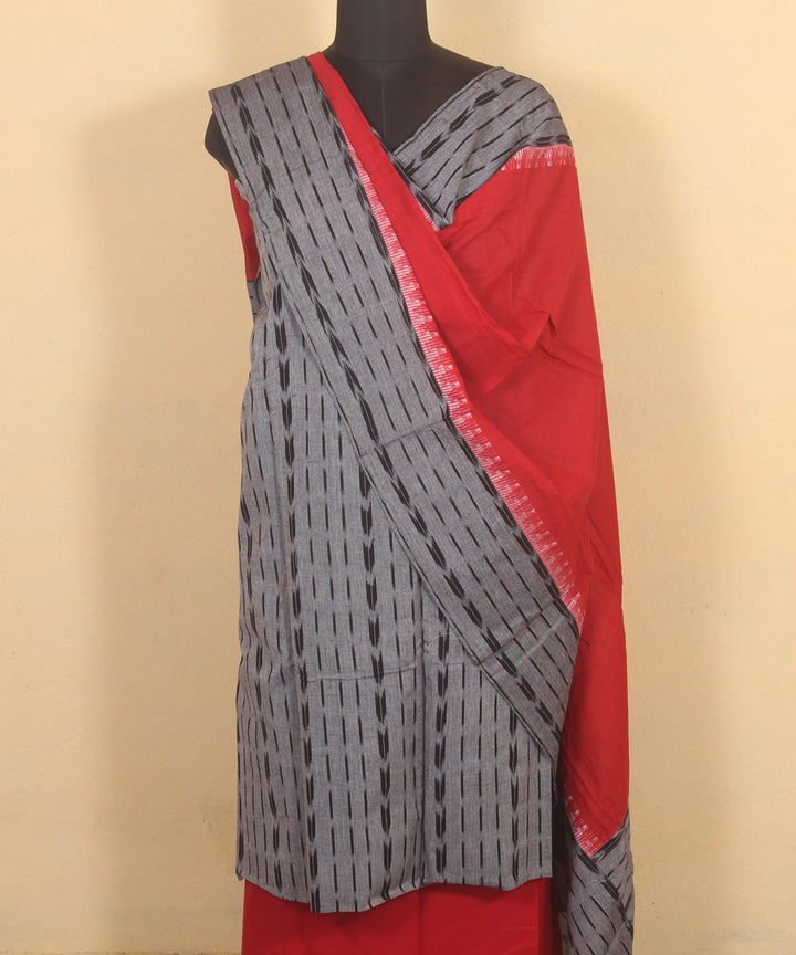 Grey red handwoven cotton sambalpuri dress material