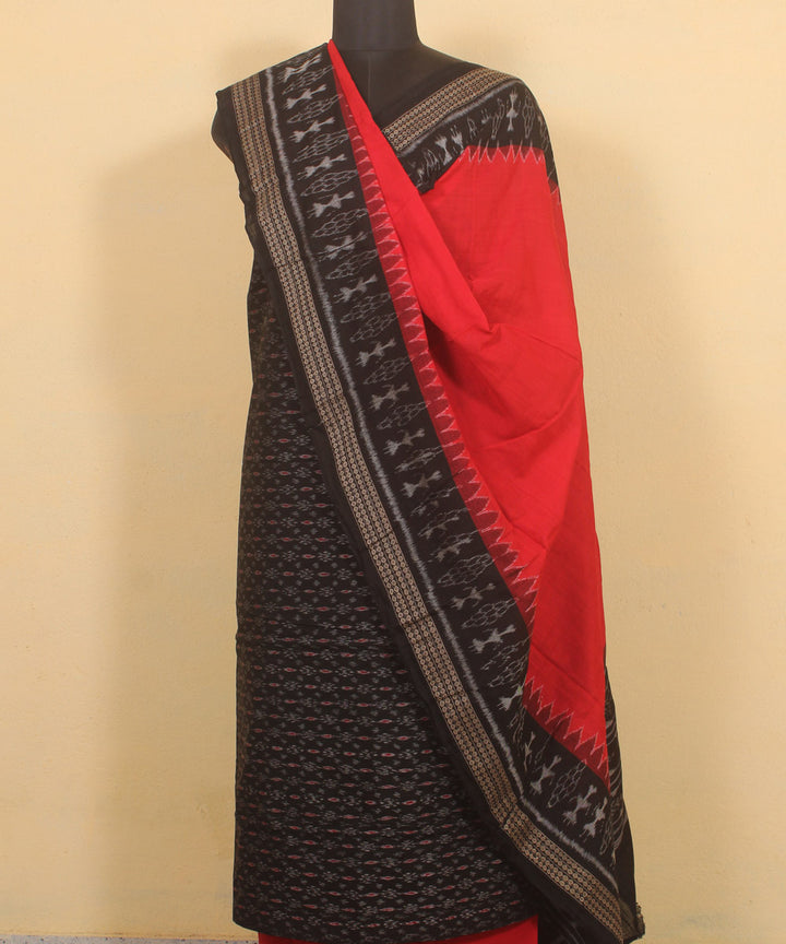 Black red handwoven sambalpuri cotton dress material