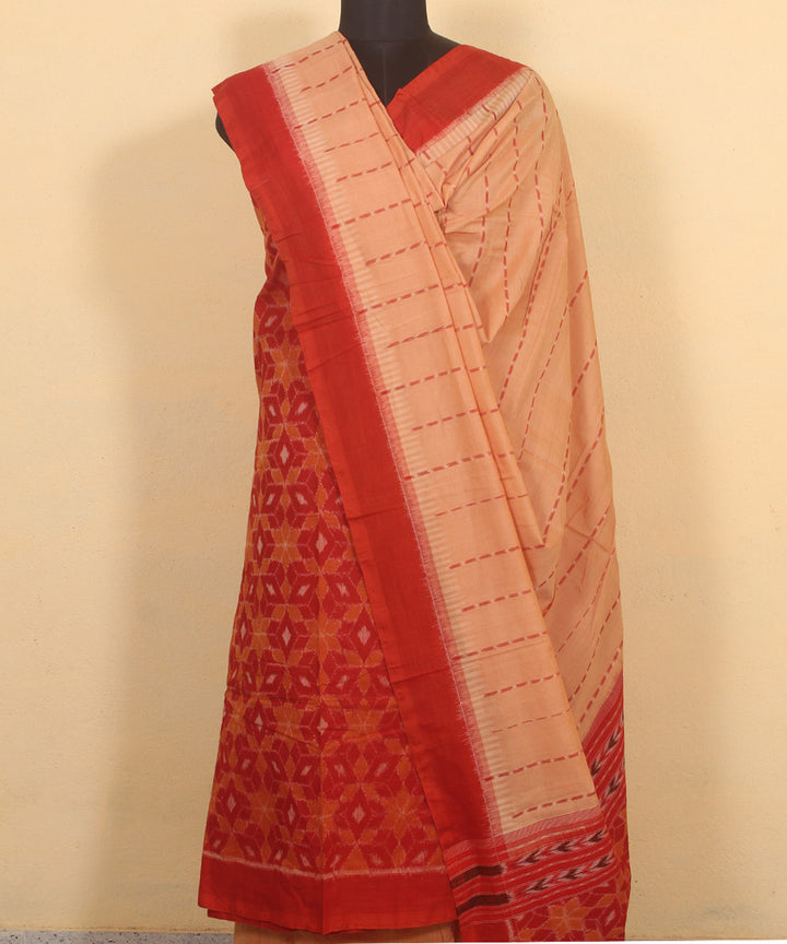 Red cream handwoven cotton sambalpuri dress material