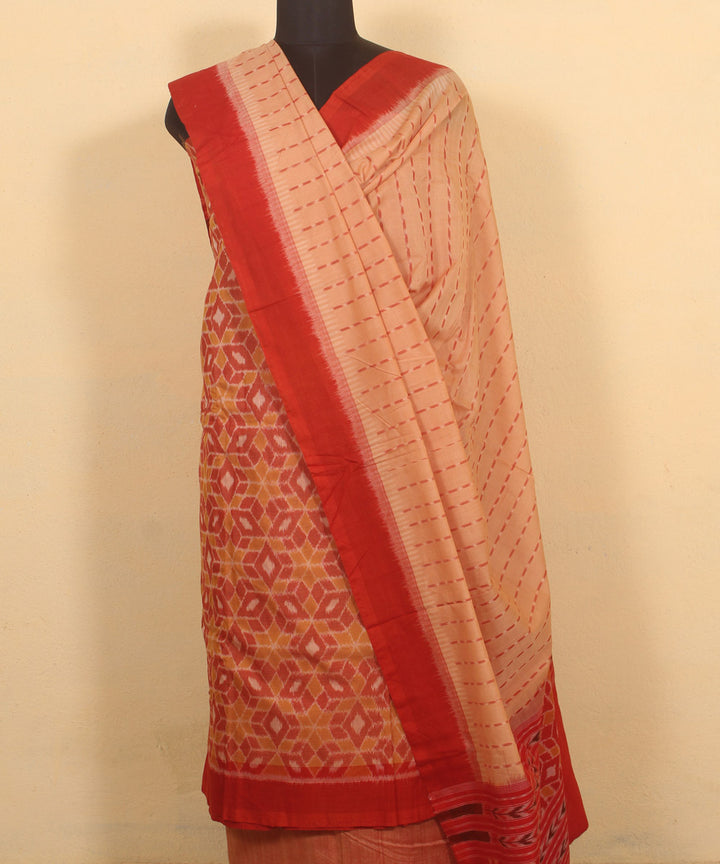 Orange cream handwoven cotton sambalpuri dress material