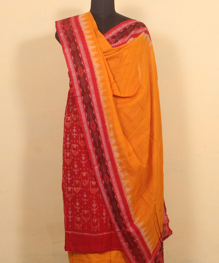 Red yellow sambalpuri handloom cotton dress material