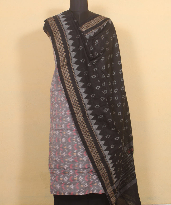 Grey black handwoven cotton sambalpuri dress material