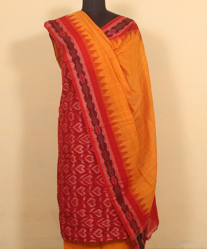 Red yellow handwoven sambalpuri cotton dress material