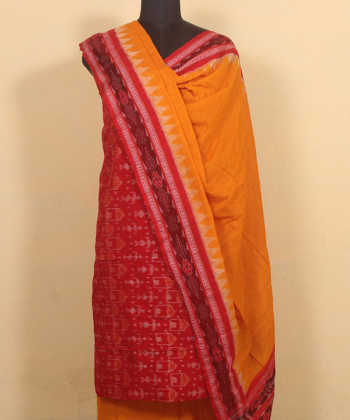 Red yellow handwoven cotton sambalpuri dress material