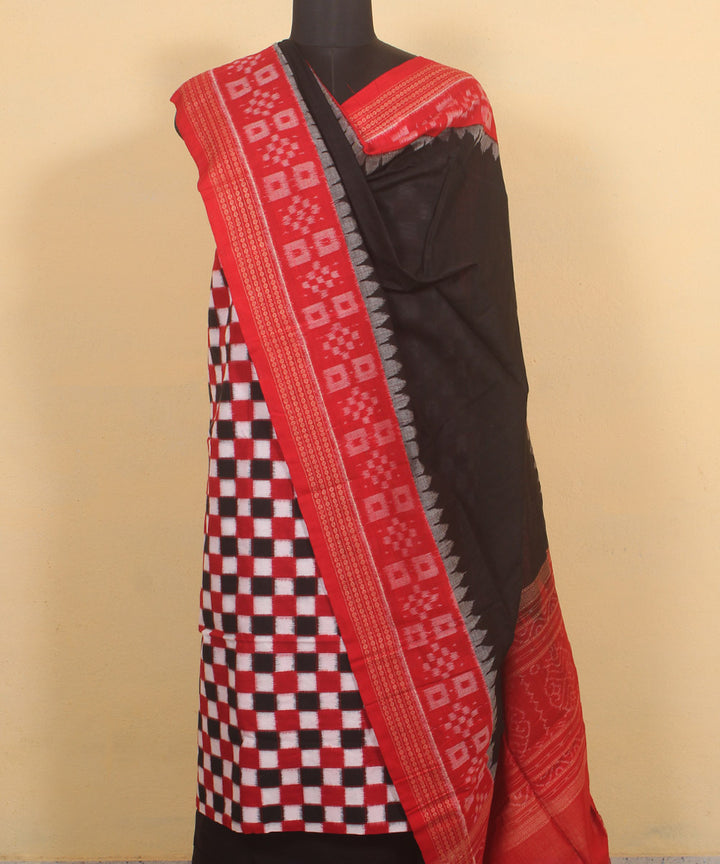 Red black handwoven cotton sambalpuri dress material